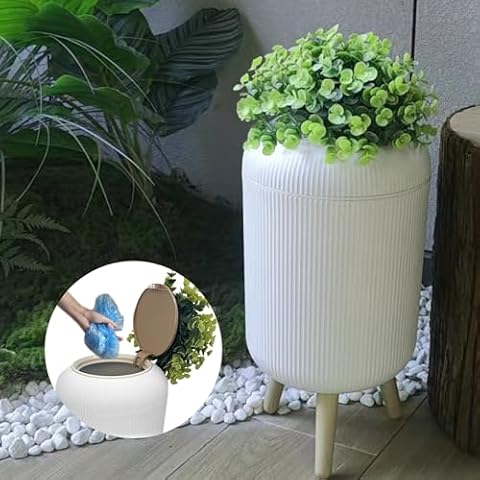 Yatmung 2.5 Gal Dog Poop Trash Can Outside - Small Pet Waste Container with Lid - Outdoor Poop Garbage Can - Front Porch, Backyard, Waste Bin for Dog Poop - Plant Styled Dog Poop Bucket Cover