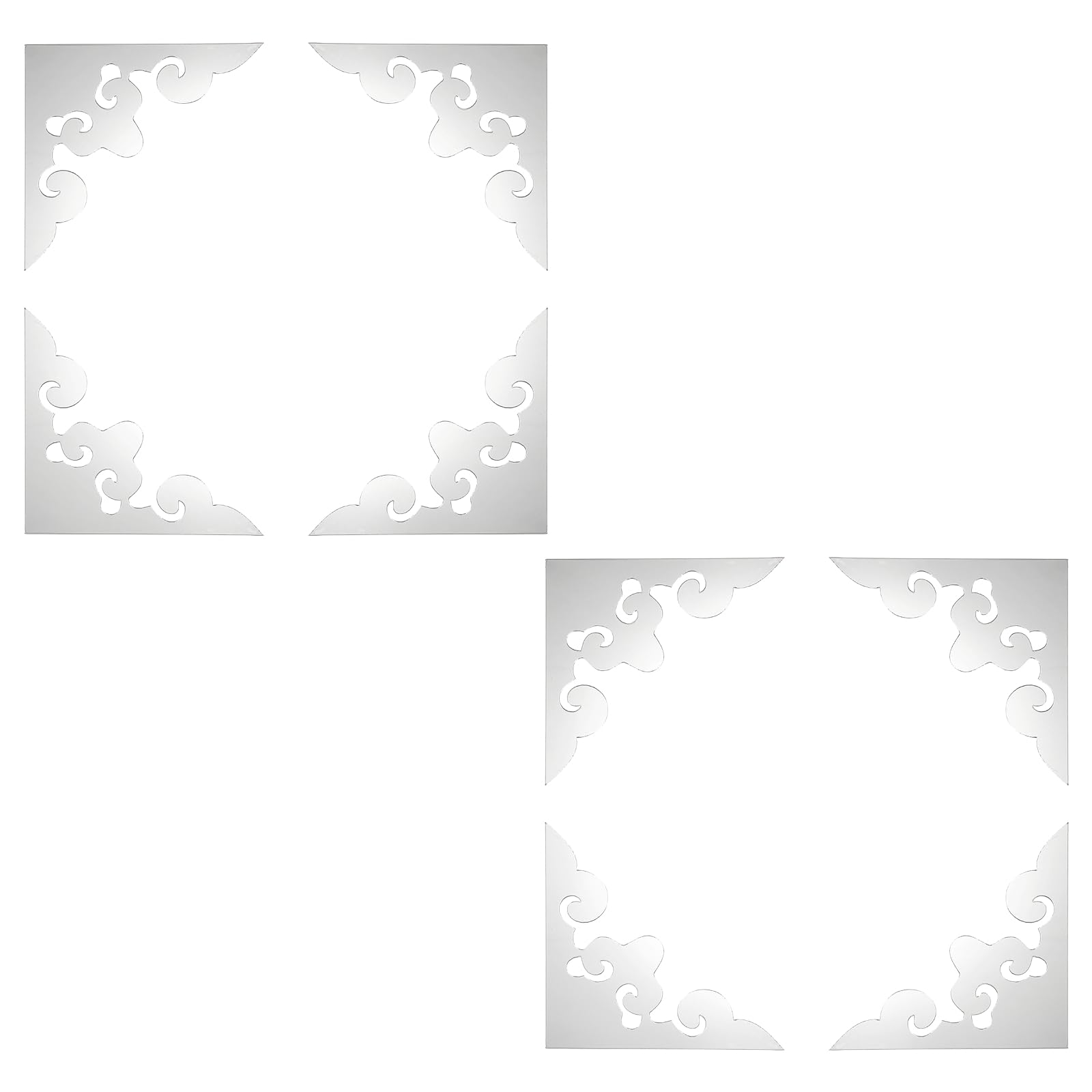 sourcing map 8 Pcs Hollow Mirror Wall Stickers, Acrylic Corner Decorative Pattern Decals Self Adhesive Mirror Stickers for Bathroom Living Room Bedroom Ceiling Office (Silver, 4x4)