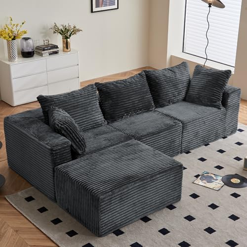 Vamcheer Ecksofa mit Schlaffunktion - Big Sofa Couch 3 Sitzer in L-Form, Modulares Boneless Schlafsofa als Wohnlandschaft, 274 x 102 cm, Grau