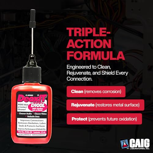 Image of DeoxIT D100L-25C Contact Cleaner with Precision Needle & Brush - Cleans, Deoxidizes, Lubricates & Protects - Electronic Contact Cleaner for Audio, Automotive, Electrical, Marine & More