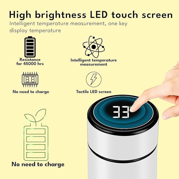 Image of Evotech Customized LED Display Temperature Steel Bottle, Insulated Flask | Hot & Cold for 24 Hours, Travel Sipper, Custom Print, Personalised Name /Photo (Temperature Bottle)