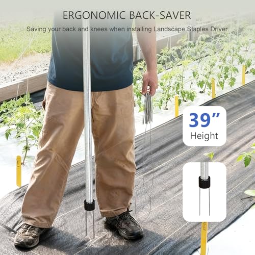 HUAALIUCHE Landscape Staples Driver, 39’’ Sod Staple Driver, Garden Stakes Installer for Landscape Fabric, Erosion Control Matting, Bird Netting, Irrigation Tubing Soaker Hose-2Pack - Thumbnail 3