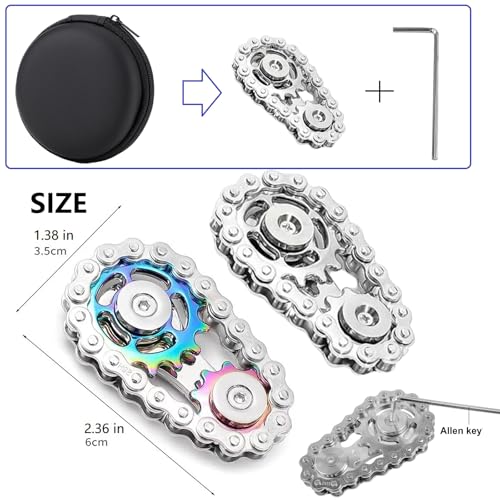 Image of Fidget Spinners Toys for Adults & Teens - Metal Fidget Toy Bike Chain Fidget Sprocket Chain Fidgets Toy for Relief Anxiety ADHD Autism Cool Gadgets Desk Offices Gift Sensory Adult Fidget Toys（Silver）