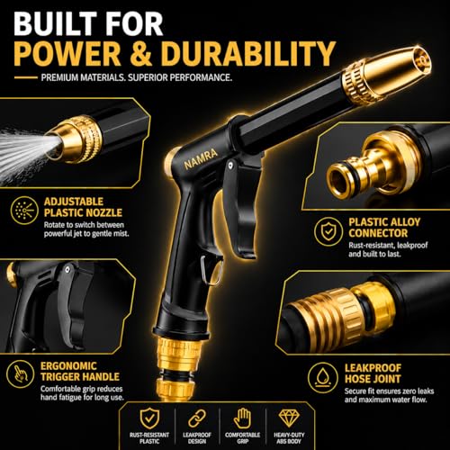 Image of Car Wash High Pressure Water Spray Gun, Adjustable Hose Pipe Jet Spray Nozzle with Trigger Lock for Garden Watering, Window Cleaning & Pet Bathing (1 Piece)