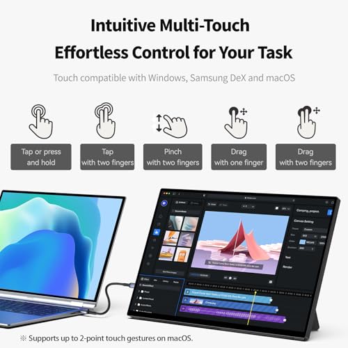 Image of Intehill 16 inch 120Hz Touchscreen Portable Monitor, Portable Gaming Monitor w /Stand & Speakers, 16:10 Display with Full Laminated Tempered Glass, Touch Screen Travel Monitor for Laptop, T16PB (Black)