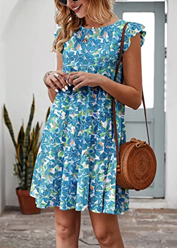 Image of KIRUNDO Summer Dresses for Women Sundress Sleeveless Ruffle Sleeve Round Neck Loose Short Flowy Pleated Mini Babydoll Dress