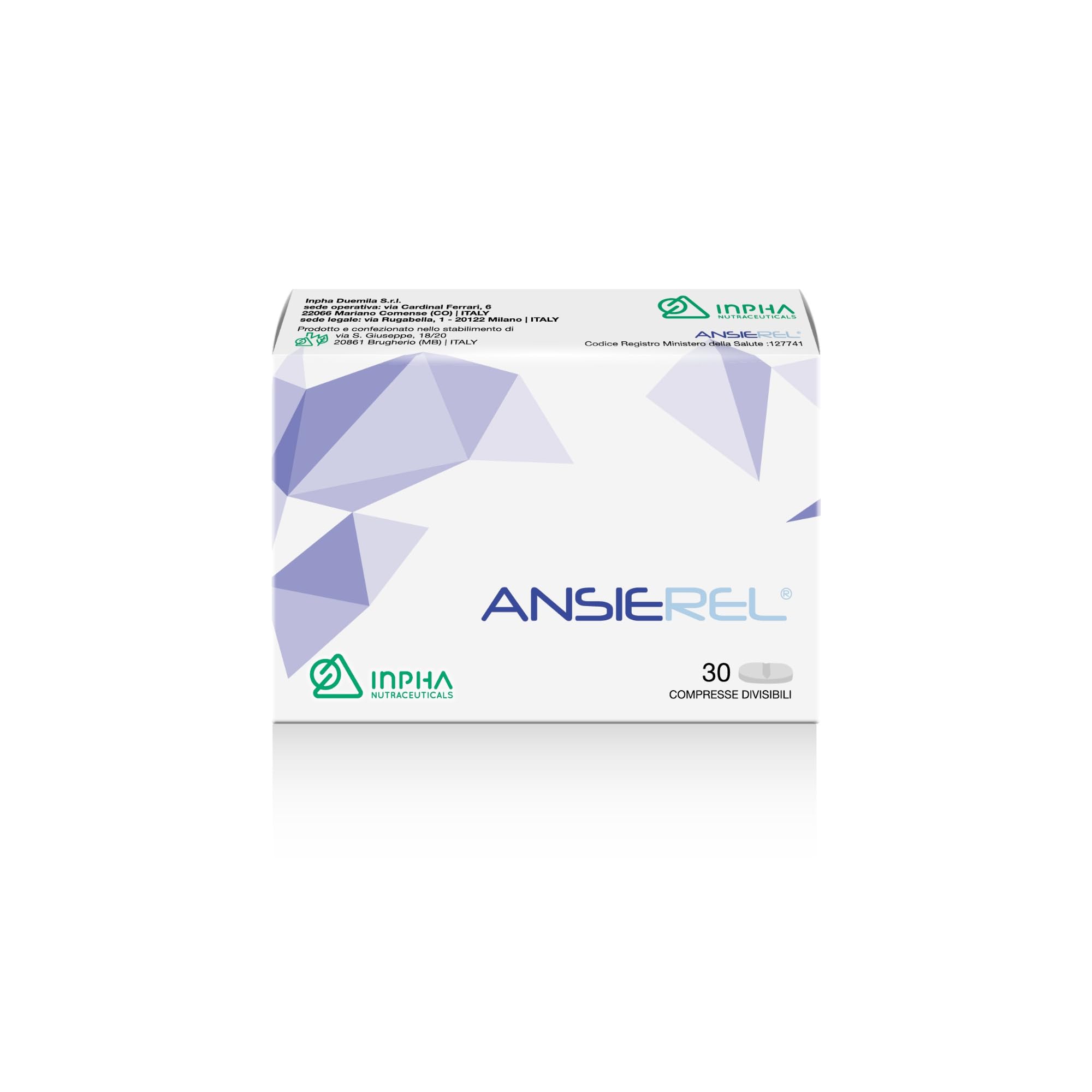 ANSIEREL® Relax e Sonno fisiologico - con Teanina, GABA, Griffonia, Valeriana e Melissa ● Adatto per chi segue un'alimentazione vegetariana ● Senza Glutine e Naturalmente privo di Lattosio ● 30 CPR