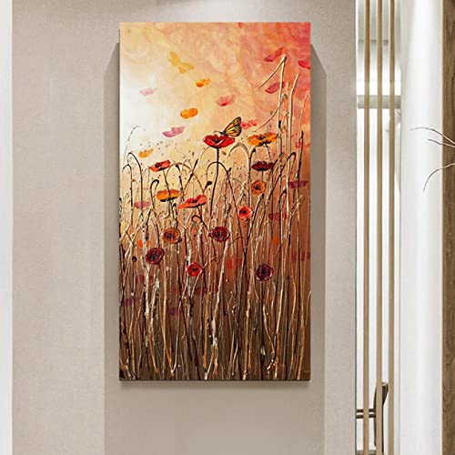 Peinture fleur abstrait pour illuminer un mur sombre | Solution déco triptyque 40x80cm