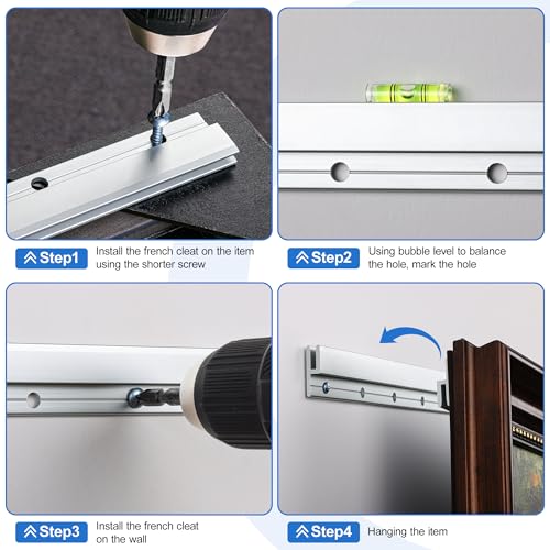 Image of 30 inch French Cleat Heavy Mirror Mounting Hardware Aluminum Alloy Z Clips Mirror Hanger Picture Frame Hanging Kit Heavy Duty Z Brackets for Wall Mounting Max Load 200 Lbs, 2 Pairs