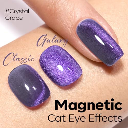 Image of modelones Purple Cat Eye Gel Nail Polish Grey Purple Shimmer 9D Magnetic Cateye Gel Nail Polish UV LED Soak Off Nail Manicure 15ML