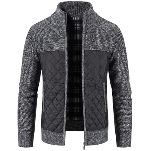 RUWLFE Chaqueta de invierno for hombre, ajustada, con cuello alto y cremallera, gruesa cálida, color sólido para Hombres(Dark grey,L)