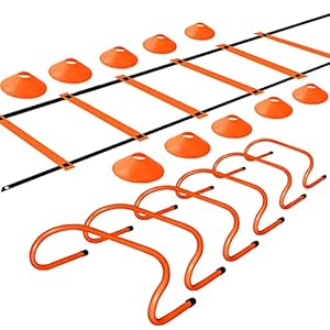 TNZMART Agility Ladder and Disc Cones Training Set Adjustable Rungs Training Ladder with 10 Plastic Sport Cones for Training
