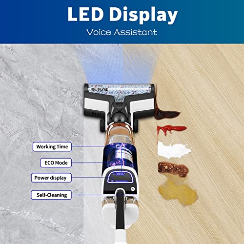 SUNSMAI S11 Wet Dry Vacuum Cleaner, Self-Cleaning System, Lightweight Cordless, Digital Display, Long Run Time,Vacuum & Mop & Wash 3 in 1 for Hard Floors/Carpet