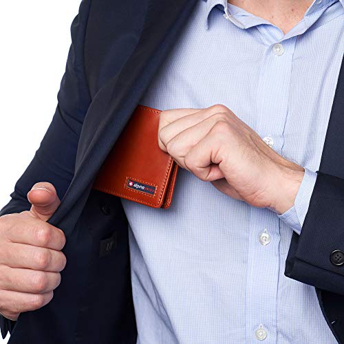 Image of Alpine Swiss Connor Executive Bifold Wallet | Business Passcase for Men | Premium Leather | Dual ID Windows | RFID Blocking | Gift Box Included Glossy Nappa Tan