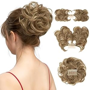 Messy Bun Hair Piece Side Comb Clip in Hair Bun Hairpiece for Women Short Natural Straight Versatile Adjustable Styles Easy Hair pieces (Brunette/Ash Blonde-C)