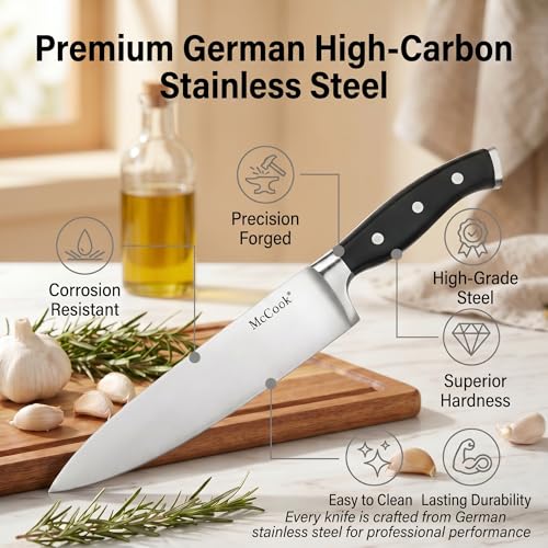 Image of McCook Knife Sets,German Stainless Steel Kitchen Knife Block Set with Built-in Sharpener, 20-Piece Razor-Sharp Kitchen Knives, Forged Triple Rivet,Full Tang,Ergonomic Handle,Elegant Box for Gift