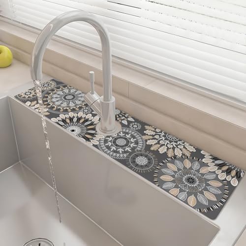 24 X 5.5 Kitchen Sink Splash Guard Faucet Mat Mandala Super Absorbent Fast Drying Faucet Guard & Draining Mat Sink Splash Guard Behind Faucet for Kitchen Bathroom