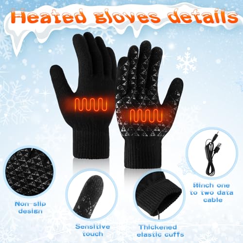 Coume 3 Pieces USB Heated Hat Scarf Gloves Set Heated Gloves for Men Women Black Beanie Winter Heating Scarf Touchscreen Handwarm for Outdoor Sports Cycling Skiing Camping Winter Gift4