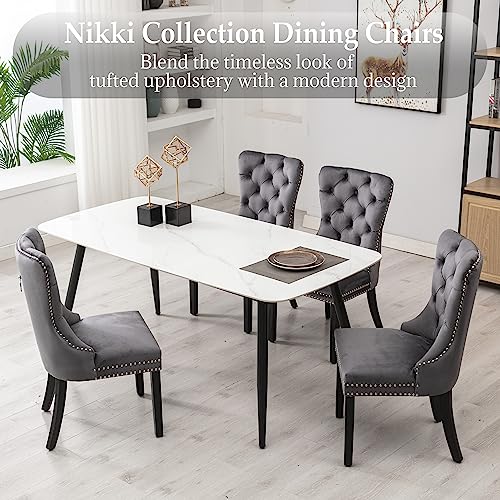 civama-Velvet-Dining-Chairs-Set-of-4-Upholstered-Tufted-Dining-Chairs-with-Nailhead-Trim-Back-Pull-Ring-Nikki-Collection-Elegant-Armless-Kitchen-Chair-with-Solid-Wood-Legs-Dark-Grey civama Velvet Dining Chairs Set of 4 Upholstered Tufted Dining Chairs with Nailhead Trim Back Pull Ring Nikki Collection Elegant Armless Kitchen Chair with Solid Wood Legs Dark Grey