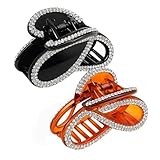 RAYNAG Set of 2 Elegant Rhinestones Claw Clip Jaw Clips For Thick Hair (Black+Brown)
