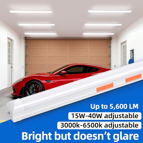 Image of 6-Pack LED shop lights 4ft, 3000k-6500k CCT adjustable,15W-40W adjustable Linkable shop lights frosted cover, 5,600LM T8 Integrated tube, Plug and Play LED ceiling lights for Garage,Workshop,basement