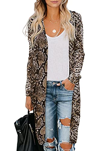 Dokotoo Womens Plus Size Fashion Animal Snake Printed Open Front Knitting Autumn Winter Long Sleeve High Low Cardigans Sweaters Coats Outerwears Long Cardigans Sweaters, No Button No Pocket X-Large