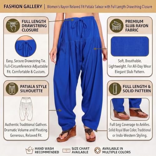 Image of FASHION GALLERY Women's Rayon Relaxed Fit Patiala Salwar with Full Length Drawstring Closure Type and Flexible Waist | Patiala Pant for Woman Free Size Fit Upto XXL