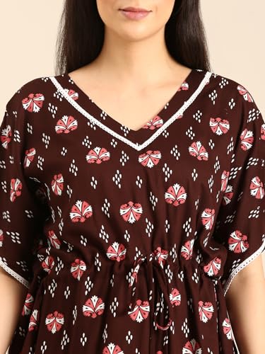Image of Rupa Jon Aishwarya Women Full Length Printed Kaftan Nighty in Premium Cotton Blend Fabric, Night Dress, Maxi Nighty for Comfortable Everyday Wear