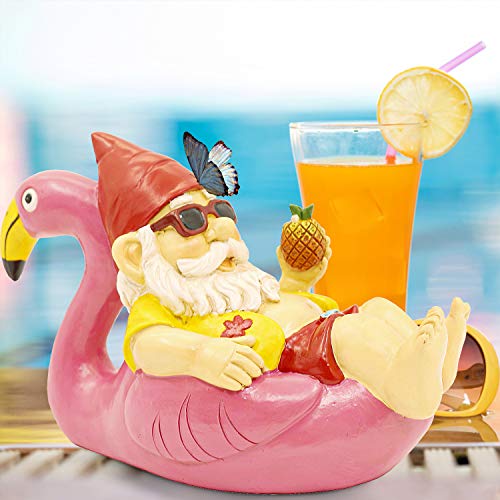 Shefio Garden Decor - Our Garden Gnome Statues Are Beautiful Backyard Ideas & Garden Gifts, Perfect Garden Decor For Outside, Lawn Ornament, Yard Décor, Funny Garden Gnomes - Chilling On Flamingo #TOP1