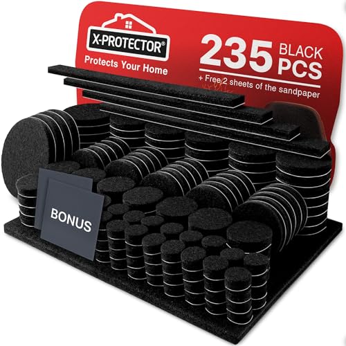 Felt Furniture Pads 235 PCS X-Protector! Huge Quantity of Black Furniture Pads for Hardwood Floors with Many Big Sizes Your Ideal Wood Floor Protectors for Furniture.