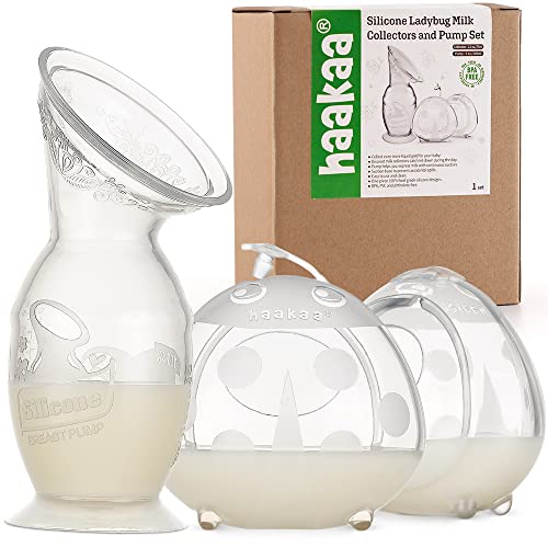 Image of haakaa Silicone Breast Pump 150ml with Suction Base & Ladybugs Breast Milk Collector 75ml Combo,Silicone Breast Milk Catcher,Silicone Breast Shells & Nipple Therapy,Must Have for Breastfeeding