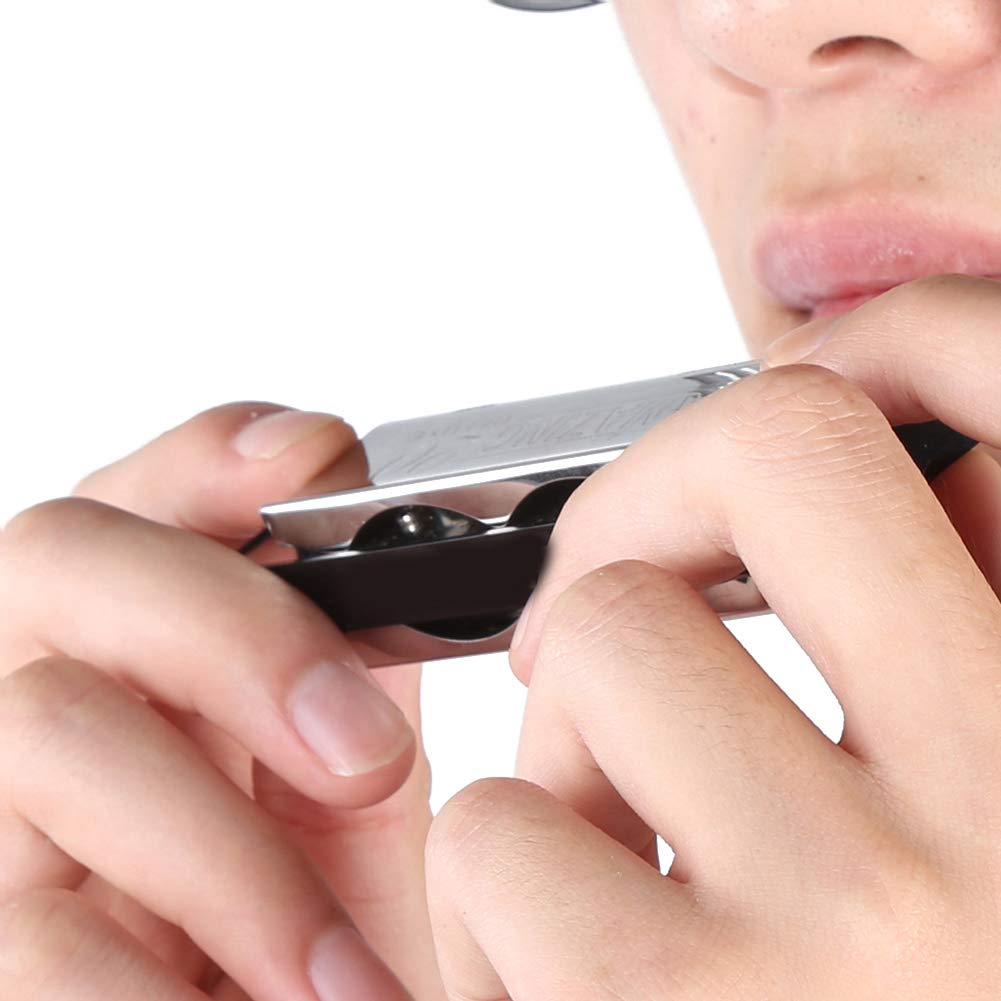 10Hole Blues Harmonica, ABS Resin Harmonica with Stainless Steel Cover Plate, Ab Key Harp Wind Musical Instrument Beginner Practice, AM20D(Black) - Image 3