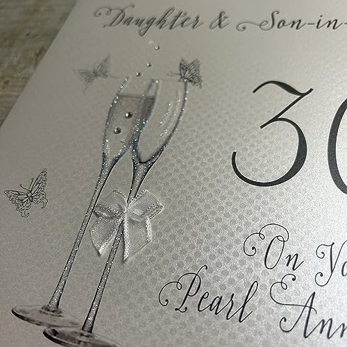 white cotton cards XLBD19-30DS Large "Daughter & Son-in-law 30 On your Pearl Anniversary" Handmade Card NEW,22cm x 22cm - Image 3