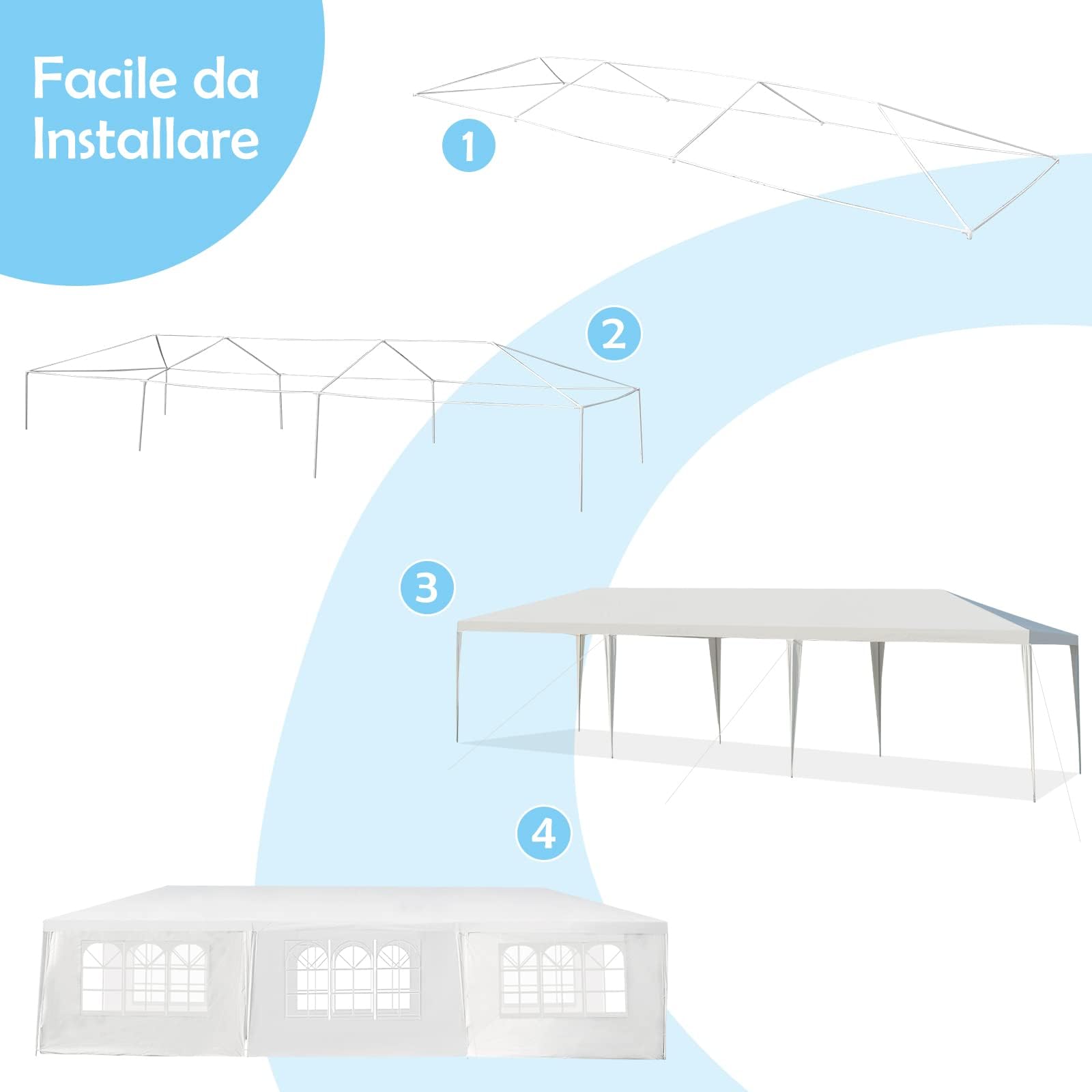 RELAX4LIFE Carpa Plegable 3x9m con 8 Paredes Desmontables y Ventanas, Carpas para Exteriores con 8 Cuerdas de Viento, 24 Clavos y Bolsa de Transporte, Cenadores para Jardín, Camping (3X9M-8 Paredes)