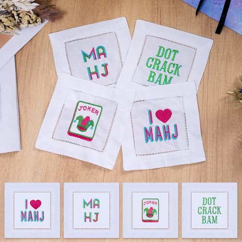 8 servilletas de lino bordadas con diseño Mahjong miniatura 1