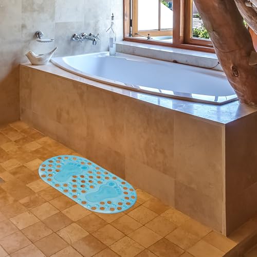 Alfombrilla de baño antideslizante evita caídas en la ducha azul 5