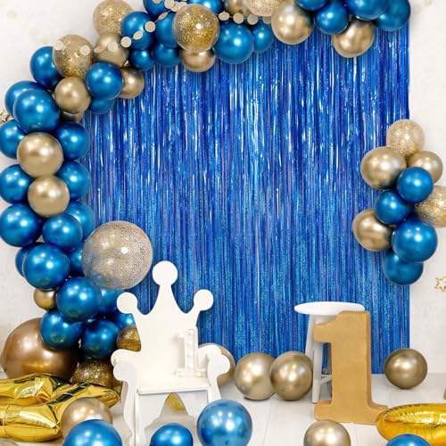 Image of 2 Pack Fringe Curtains Backdrops, Foil Fringe Curtains, Door Streamers for Birthday Wedding Bridal Shower Holiday Graduation Party Decorations, Photo Booth Backdrops, Glitter Blue