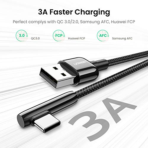 Image of UGREEN 3A 0.5m Zinc Alloy Nylon Braided USB A to Type C Fast Charging Anti-Disconnect Compatible with Galaxy S10 S10e S9 Plus Note 9 8, LG G8 G7 V40 V20 V30, Moto Z Z3, etc