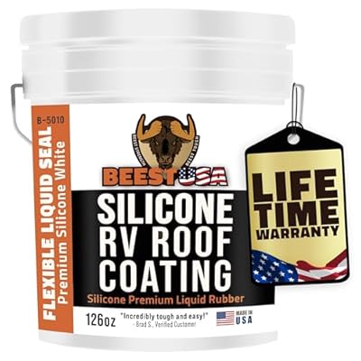 BEEST Silicone RV Roof Coating, 126 Oz - Temperature Reducing White RV Roof Sealant, Silicone Trailer Camper & Metal Roof Coating & RV Sealant, Rubber RV Roof Sealant Waterproof, TPO, EPDM Roof Sealer