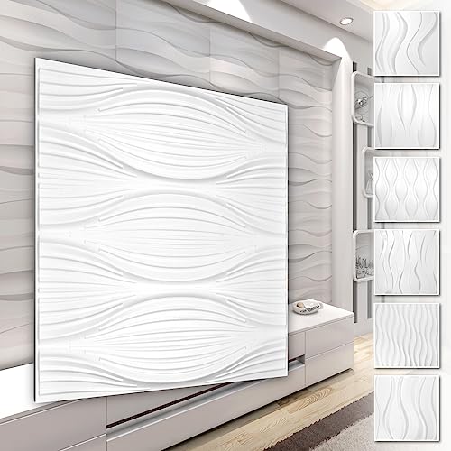 HEXIM 3D Wandpaneele, PVC Kunststoff weiß - Wellen Design Paneele 50x50cm Wandverkleidung (3QM HD130) modern Deckenpaneele Hintergrund