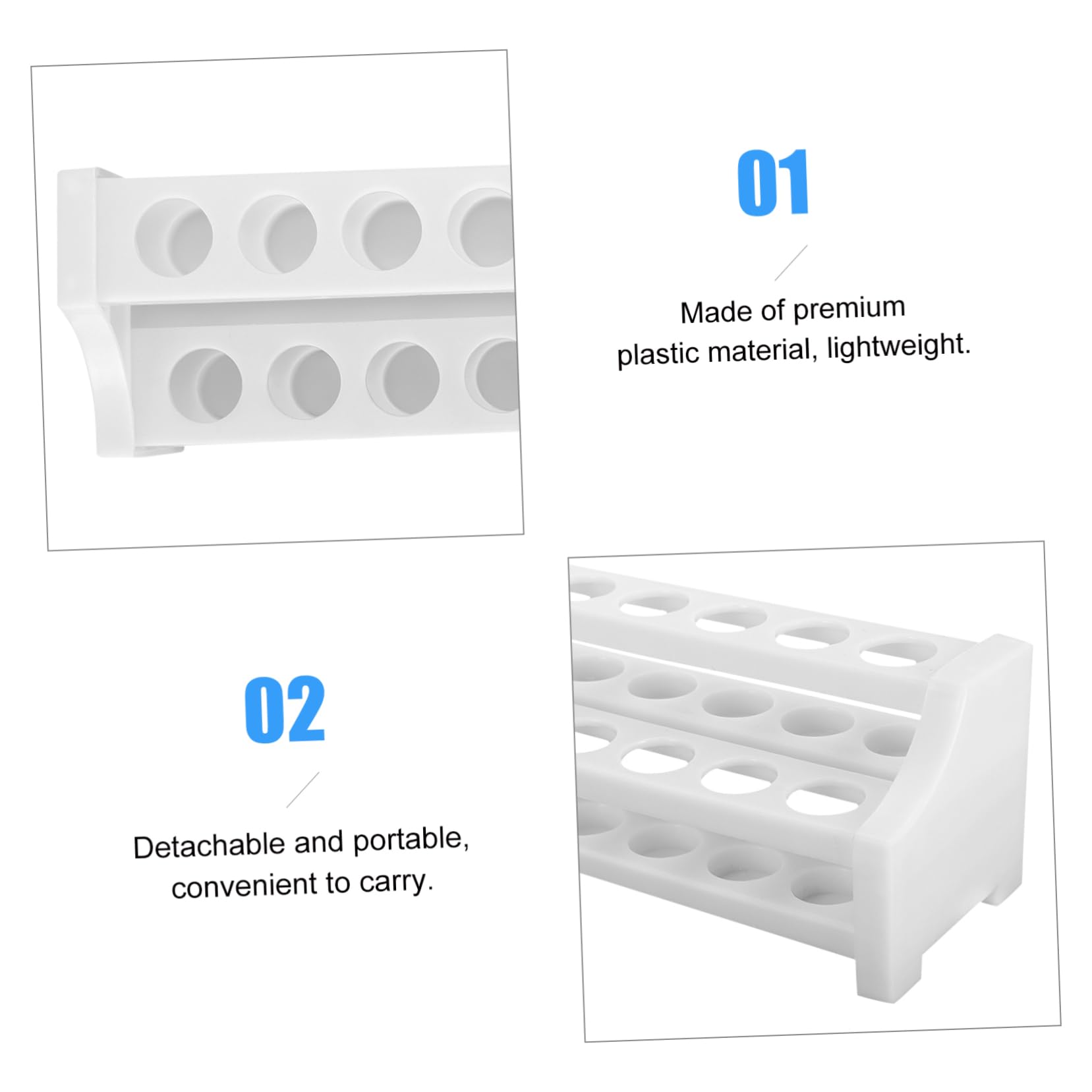 FUNOMOCYA 5pcs Detachable Test Tube Rack 20-Hole Lab Tube Holder Stand Lightweight Plastic Organizer for Lab Food Beverage Service