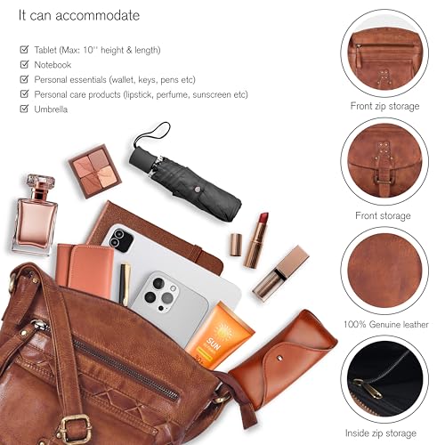 Image of Oak Leathers Leather Crossbody Bag For Women With Adjustable Sling Strap - Medium Size Crossover Shoulder Handbag Purse