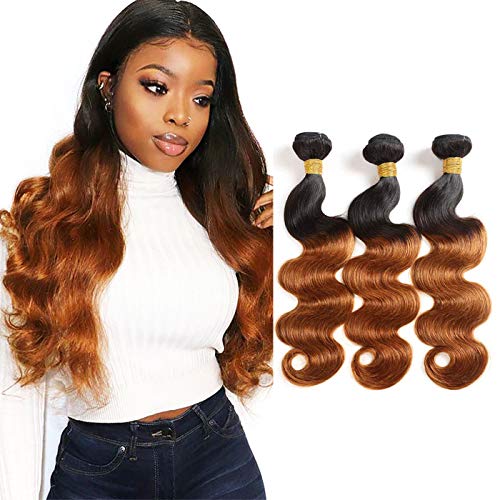Brazilian Hair Ombre Bundles Two Tone Body Wave 3 Bundles Remy Human Hair Extension 1b/30 Medium Brown/Medium Auburn (18 20 22) Inch