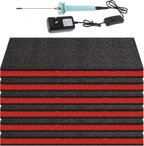 6 Pack Tool Box Foam Inserts for Cases,Tool Box Liner Polyethylene Sheets, Toolbox Kaizen Organizer and Storage Shadow(18 x 12 x 1 Inch,Red, Black) (6 Foam + 1 Cutter Tool)