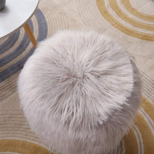 Mxfurhawa Grey Modern Faux Fur Vanity Stool Ottoman, Anti Scratch Golden Metal Legs, Side Table Seat for Living Room, Bedroom and Kids Room Chairs, Decorative Furniture Foot Rest (Silver Grey)