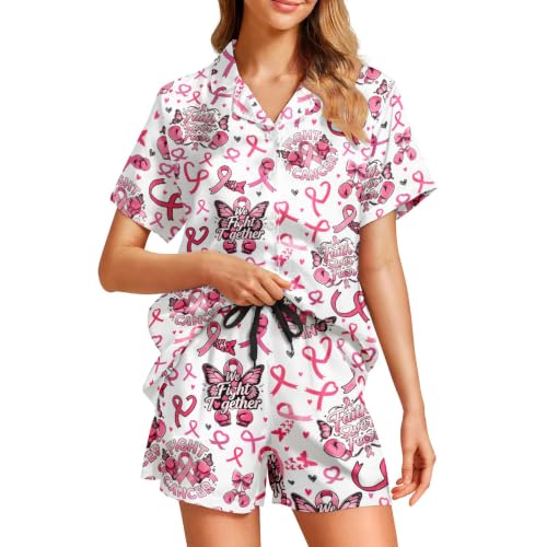 Image of Funny Satin Pajamas Set for Women Button Down Sleepwear Print Pjs Set 2 Piece Short Sleeve Loungewear Gift for Women