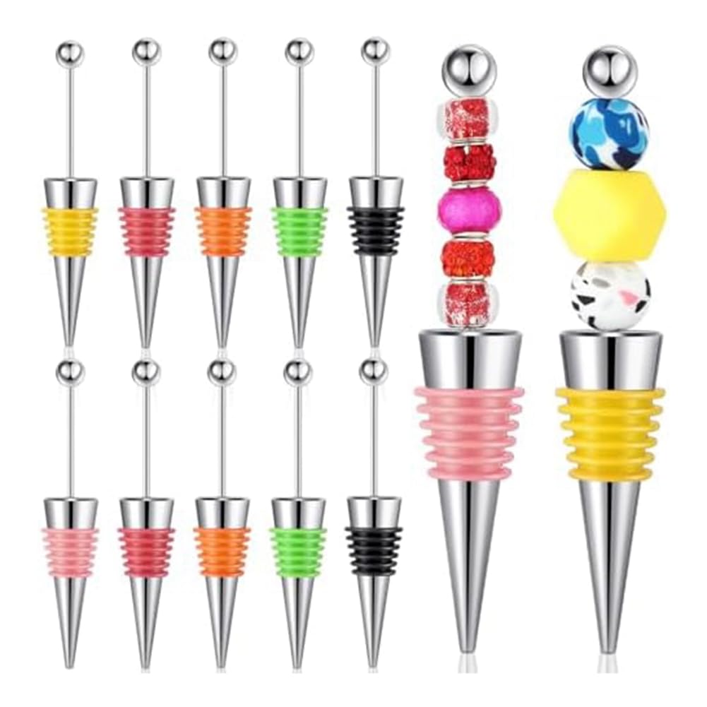 CTRLZS 12 Pcs Beadable Wine Stoppers for Wine Bottles Wine Saver Bottle Stopper for Beverage Gifts Holiday Party Wedding Bar Easy to Use