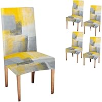 Vista 33 de TOMWISH Fundas para Sillas De Comedor 6, Fundas para sillas de comedor, pintura de arte abstracto, funda extraíble elástica de elastano para silla