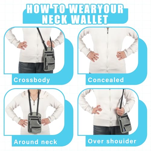 Image of Dunzoom 3 Pack Neck Wallet Rfid Blocking Passport Holder for Travel 9.06 x 5.91 Waterproof and Slim Travel Pouch with Adjustable Neck Strap for Men Women to Secure Cash and Credit Cards