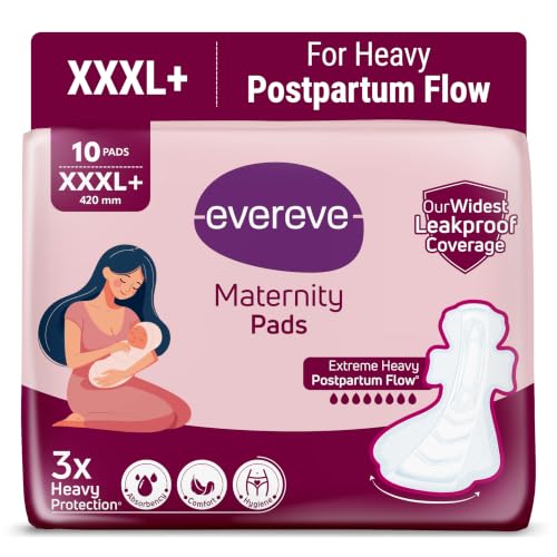 Image of Evereve Maternity Pads XXXL+ 420mm, Widest Leakproof Coverage, 3X Absorbency, Comfort & Hygiene, Soft & Irritation-Free, Postpartum Pads for After Birth Recovery, Extreme Flow Protection, Pack of 10